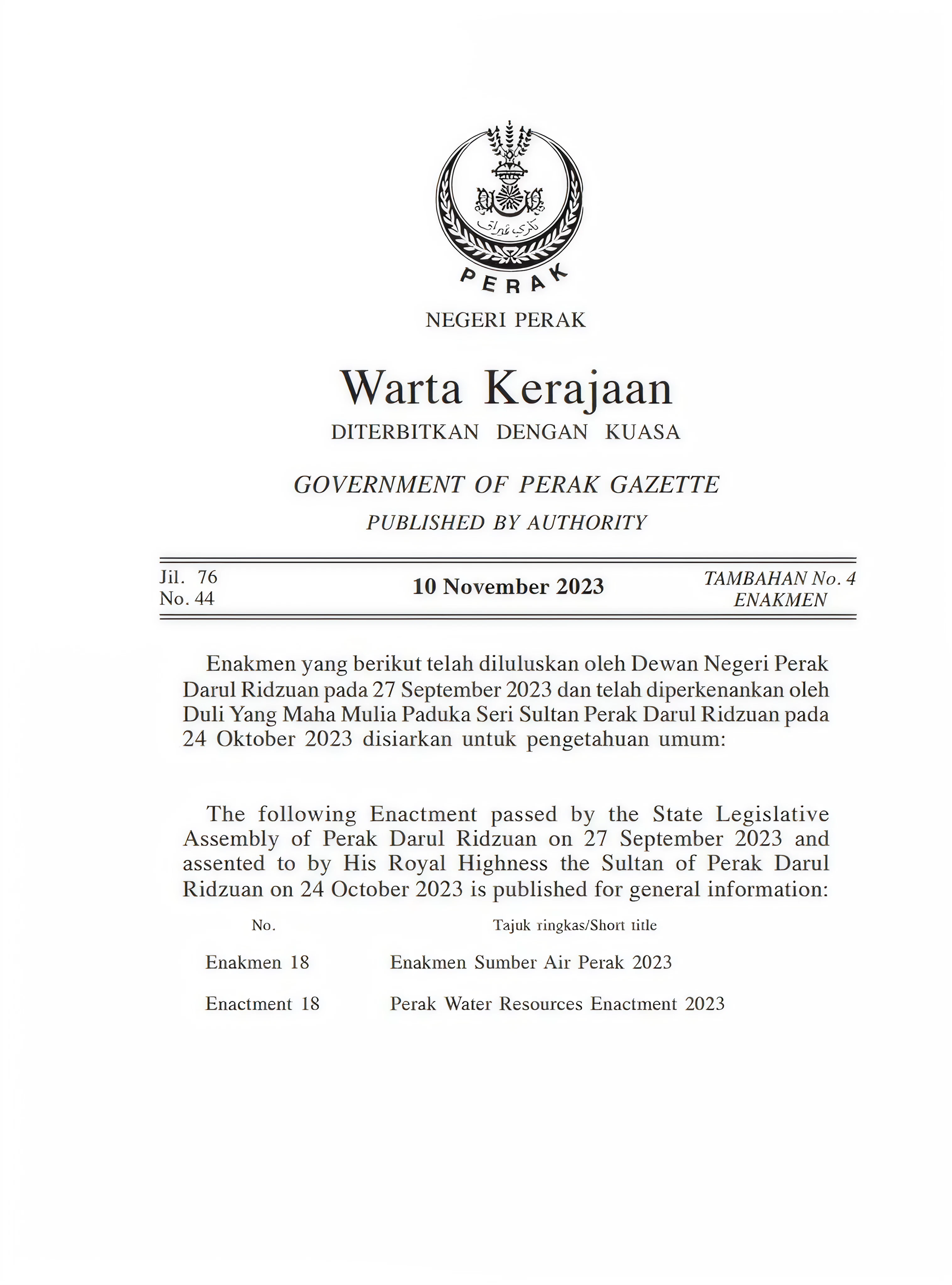 Enakmen Sumber Air Perak 2023